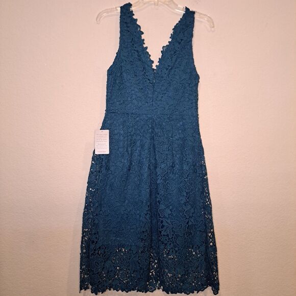 ASTR the Label Teal V-Neck Lace Crochet Tank Midi Dress Party Cocktail Women's M - Picture 6 of 10